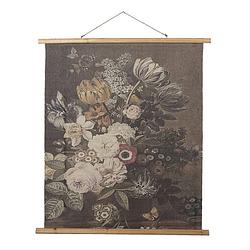 Foto van Clayre & eef wandkleed 80x100 cm grijs hout textiel rechthoek bloemen wanddoek wandhanger wandkaart grijs wanddoek