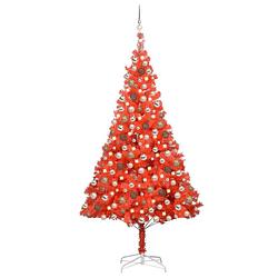 Foto van Vidaxl kunstkerstboom met led's en kerstballen 210 cm pvc rood