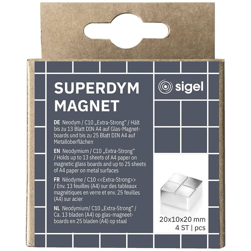 Foto van Sigel neodymium magneet ba705 (b x h x d) 20 x 10 x 20 mm dobbelsteen zilver 4 stuk(s) ba705