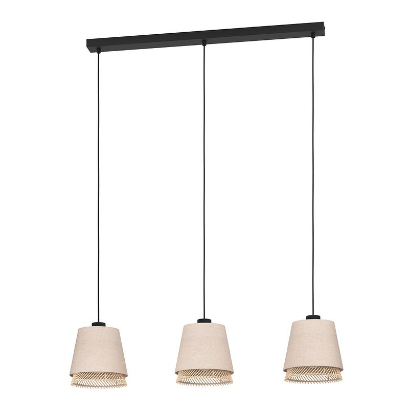 Foto van Eglo tabley hanglamp - e27 - 89 cm - natuur/bruin/zwart - textiel