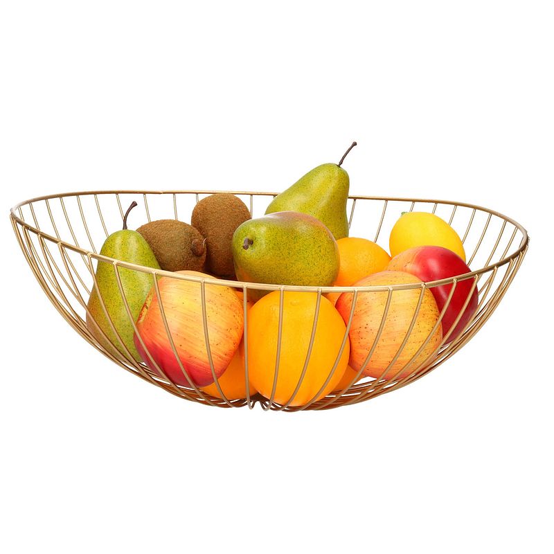 Foto van Metalen fruitmand/fruitschaal goud rond 38 x 15 x 34 cm - fruitschalen