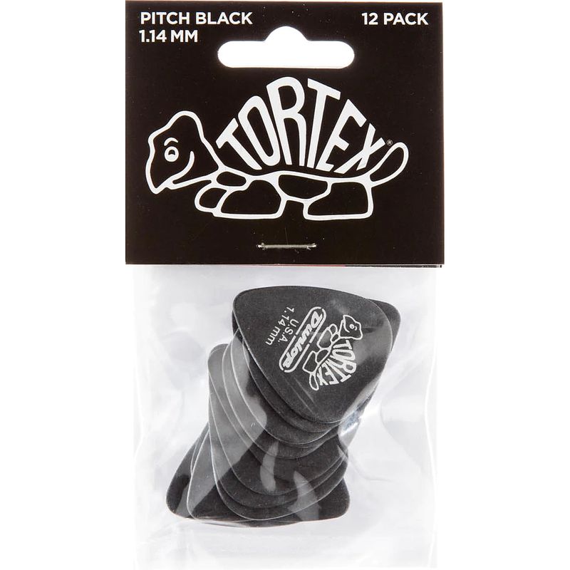 Foto van Dunlop tortex pitch black standard 1.14mm 12-pack plectrumset zwart