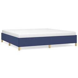 Foto van The living store bedframe blauw - 203 x 203 x 35 cm - stof en multiplex lattenbodem