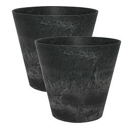 Foto van 2x stuks plantenpot/bloempot in een natuursteen look dia 32 cm en hoogte 29 cm zwart - plantenpotten