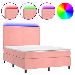 Foto van The living store boxspring - fluweel - led - pocketvering - huidvriendelijk - 193x144x118/128 cm - roze