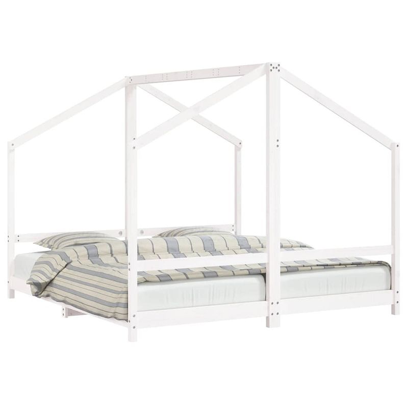 Foto van Vidaxl kinderbedframe 2x(90x190) cm massief grenenhout wit