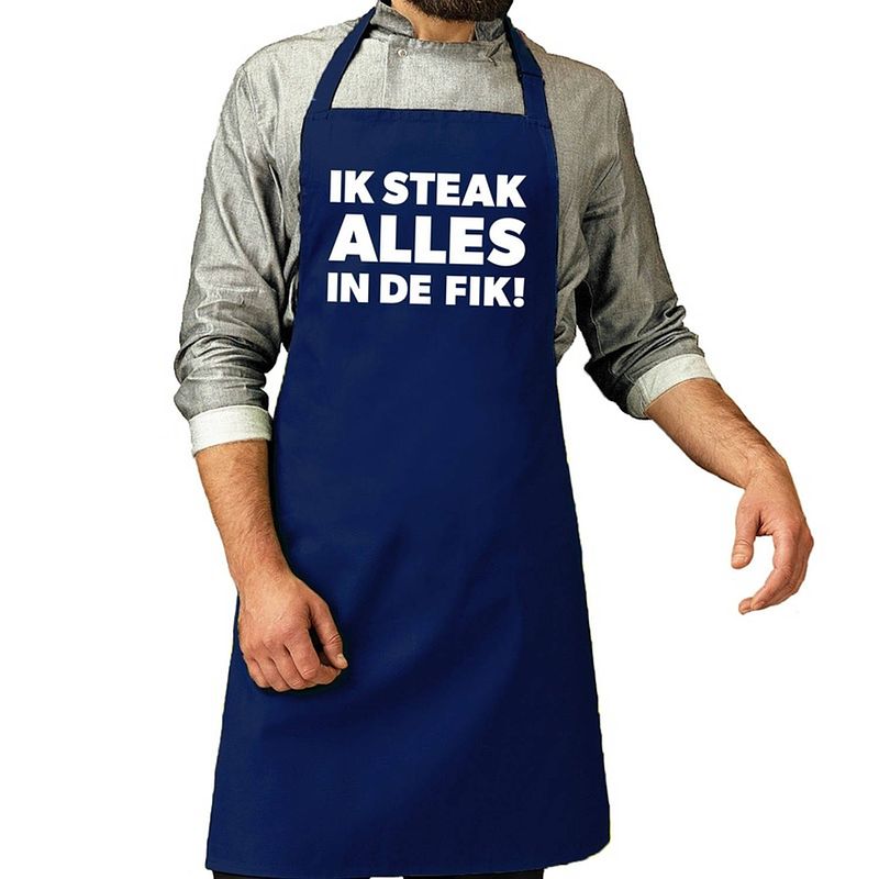 Foto van Schort ik steak alles in de fik kobalt blauw voor heren - feestschorten