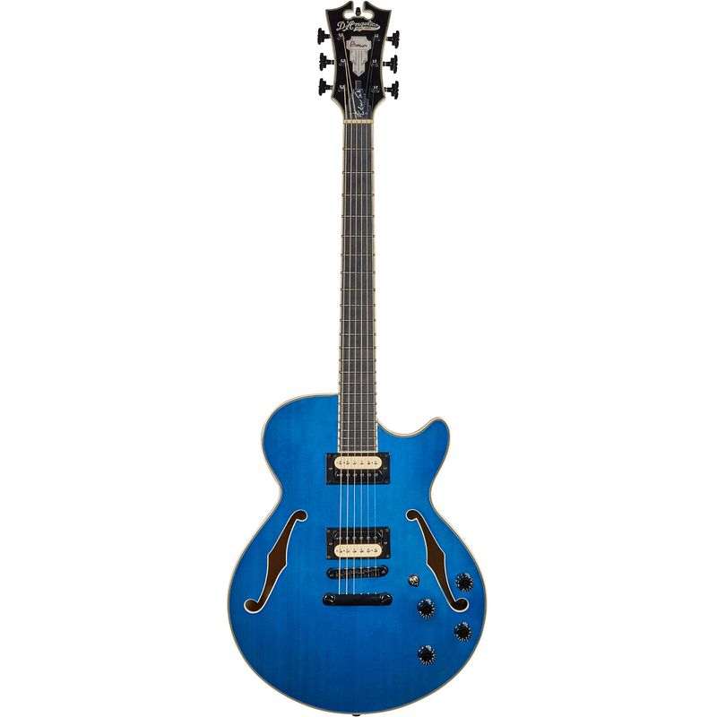 Foto van D'sangelico premium fabrizio sotti ss fabrizio blue semi-akoestische gitaar met gigbag