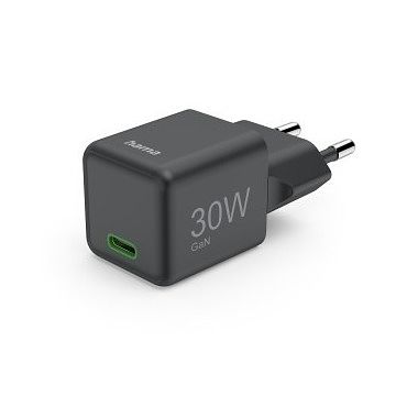 Foto van Hama fast charger usb-c pd/qc/gan super-mini charger 30 w oplader zwart