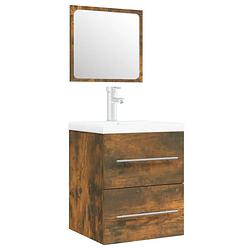 Foto van The living store wastafelkast gerookt eiken - 41x38.5x48 cm - bewerkt hout - met overloop - the living store