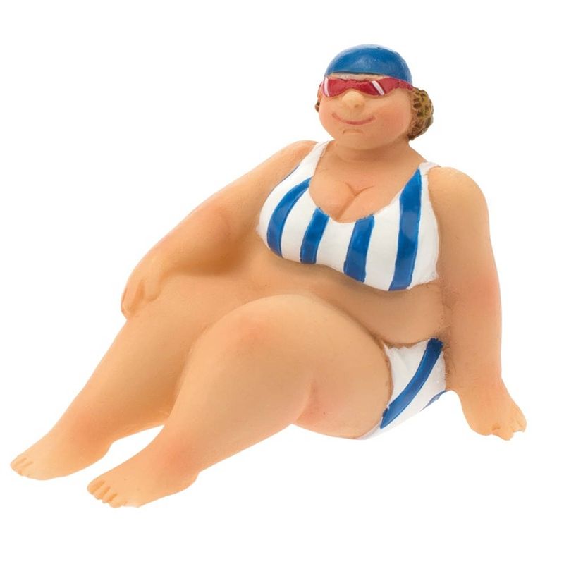 Foto van Decoratie beeld dikke dame 4 cm in blauw/witte bikini - beeldjes