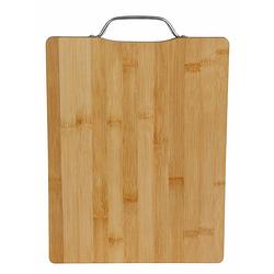 Foto van Bamboe houten snijplank/serveerplank met metalen handvat l33 x b25 cm - snijplanken