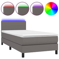 Foto van Vidaxl boxspring met matras en led kunstleer grijs 100x200 cm