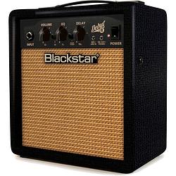 Foto van Blackstar debut 10e black 10w 2x3" vintage stereo combo gitaarversterker met delay en isf