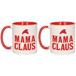 Foto van Set van 2x stuks mama claus koffiemokken / theebekers rood kerst cadeau mama 300 ml - bekers