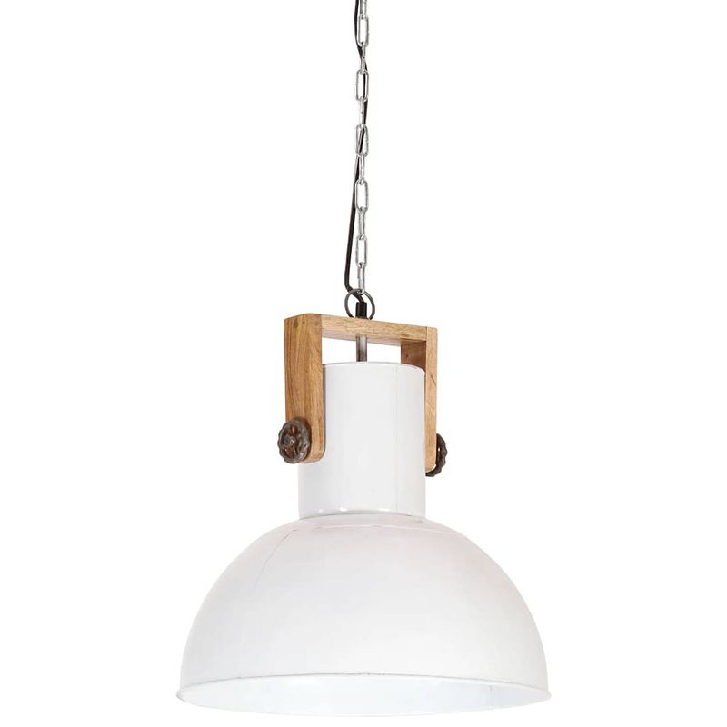 Foto van The living store hanglamp industrieel - 148 cm - 42 cm - ijzer en mangohout - wit