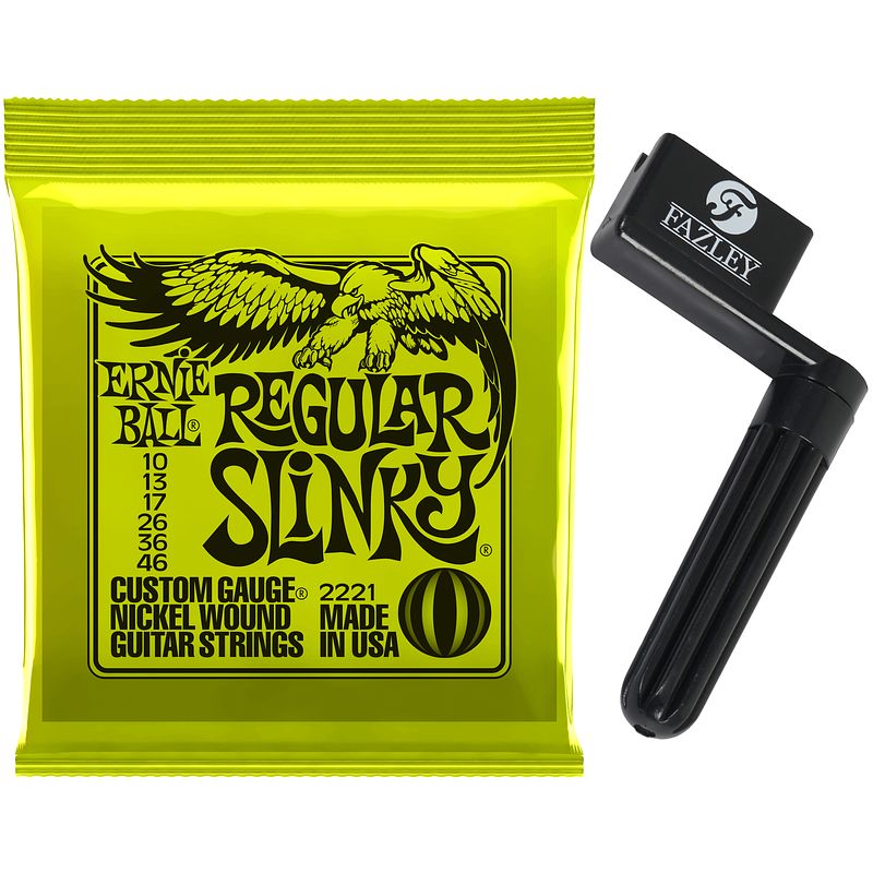 Foto van Ernie ball 2221 regular slinky 10-46 & fazley sw01 snaarwinder