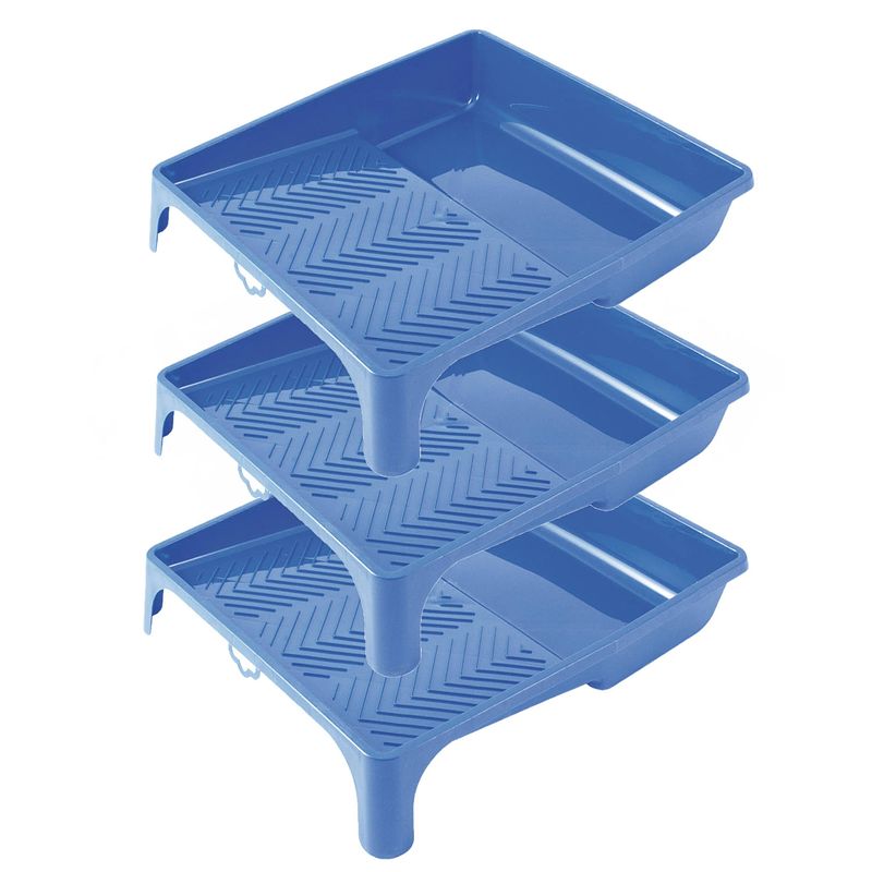 Foto van 3x stuks verfbakken voor verfrollers/lakrollers blauw tot 25 cm - verfemmers