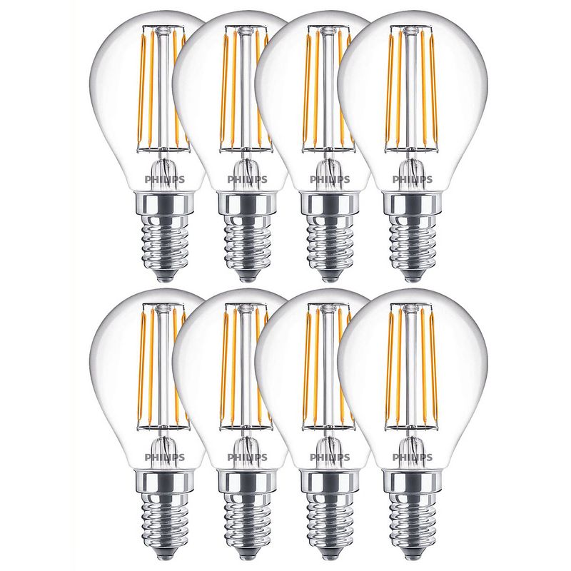 Foto van Philips ledlampen bol e14 - vò 4,5 cm - warm wit licht - 470 lm - 4w = 40w - voordeelverpakking - 8 stuks