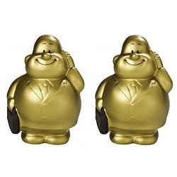 Foto van Set van 2x stuks anti stressbal goud zakenman in pak 9 cm - stressballen