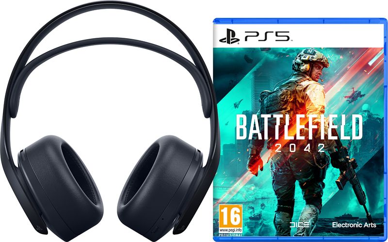 Foto van Battlefield 2042 ps5 versie met sony pulse 3d headset midnight black