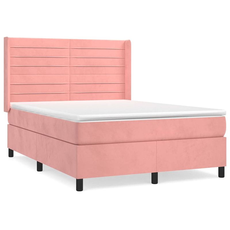 Foto van The living store boxspringbed - fluweel - pocketvering - middelharde ondersteuning - huidvriendelijk topmatras - roze -