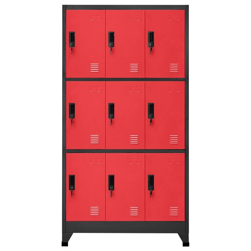 Foto van The living store lockerkast - opbergkast staal - 90 x 45 x 180 cm - antraciet/rood