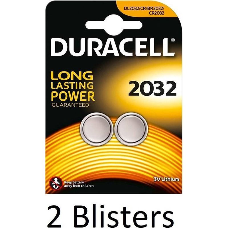 Foto van 4 stuks (2 blister a 2 st) duracell dl2032 knoopcelbatterij