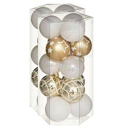 Foto van 30x stuks kerstballen mix wit/goud gedecoreerd kunststof 5 cm - kerstbal