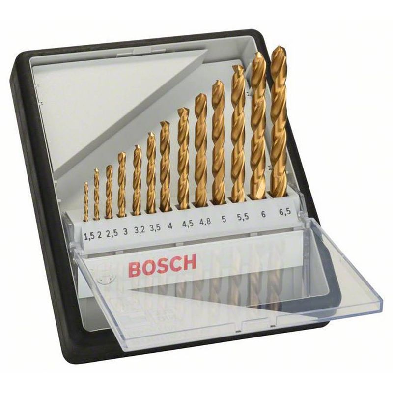 Foto van Hss metaal-spiraalboorset 13-delig bosch accessories 2607010539 tin cilinderschacht 1 set(s)