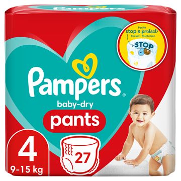 Foto van Pampers babydry luierbroekjes maat 4, 27 luiers, 9kg 15kg bij jumbo