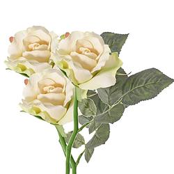 Foto van Topart kunstbloem roos de luxe - 3x - wit creme - 30 cm - kunststof steel - decoratie - kunstbloemen