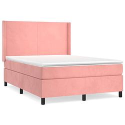 Foto van The living store boxspringbed - fluweel - roze - 140x200cm - pocketvering