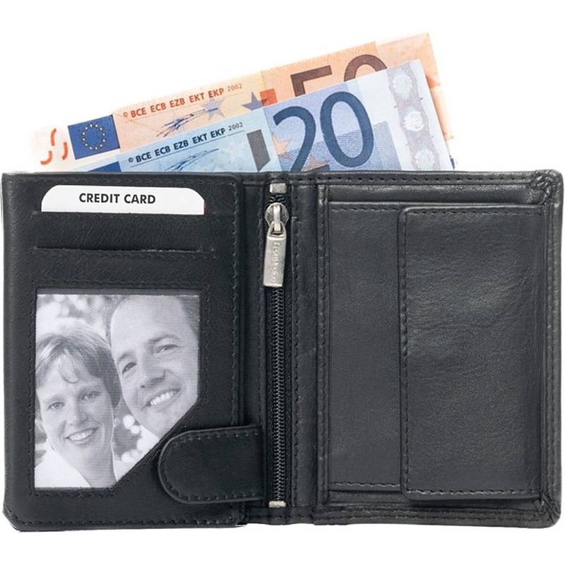 Foto van Portemonnee heren - leer - zwart - notecase (hoog model)