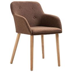 Foto van The living store eetkamerstoelen - bruin - 52 x 57 x 76.5 cm - stof - massief eikenhout