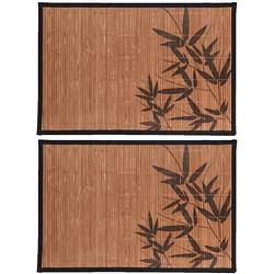 Foto van 6x stuks rechthoekige placemats 30 x 45 cm bamboe bruin met zwarte bamboe print 3 - placemats