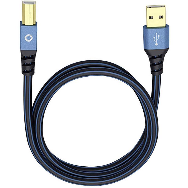 Foto van Oehlbach usb plus b usb 2.0 [1x usb-a 2.0 stekker - 1x usb-b 2.0 stekker] 7.50 m blauw vergulde steekcontacten