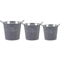 Foto van Emmer/plantenpot/bloempot - set van 3x stuks - zink - zilvergrijs - emmers