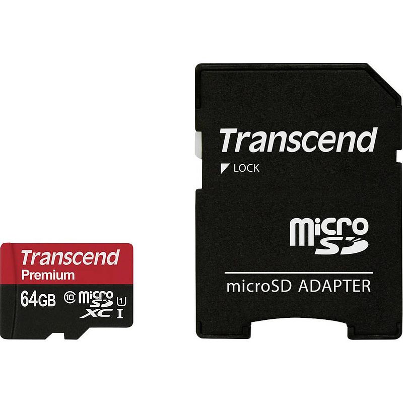 Foto van Transcend premium microsdxc-kaart 64 gb class 10, uhs-i incl. sd-adapter