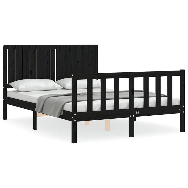 Foto van The living store bed grenenhout - bedframe - 195.5x145.5x100 cm - zwart