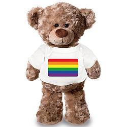 Foto van Knuffel teddybeer met gaypride vlag t-shirt 43 cm - knuffelberen