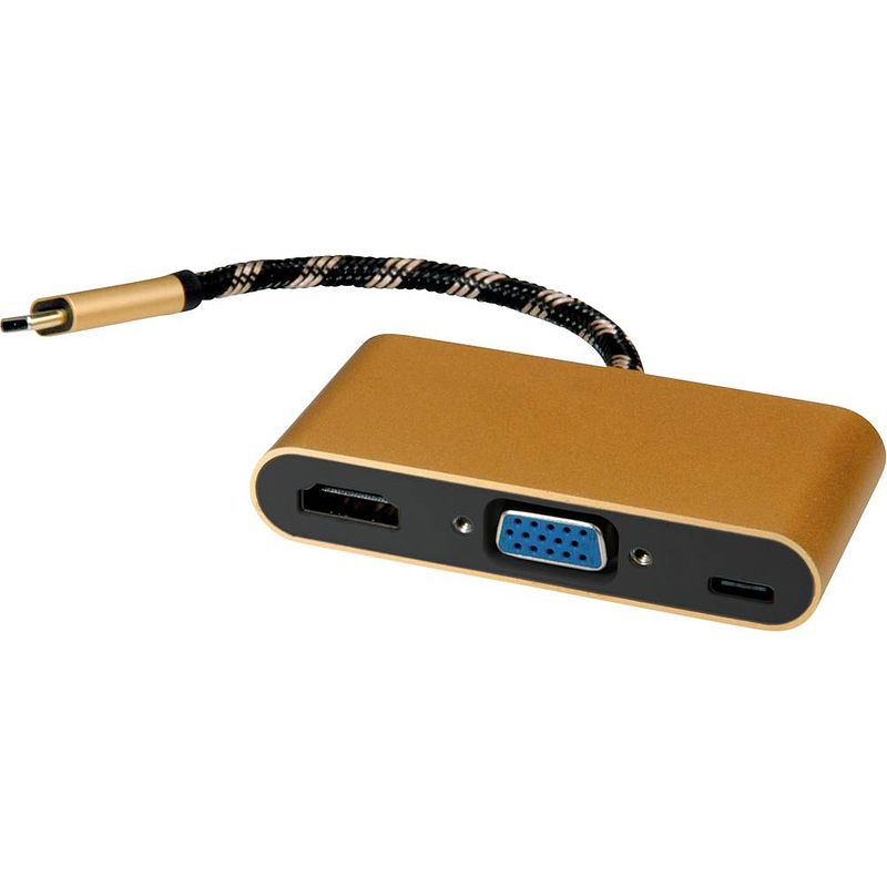 Foto van Roline usb-c® / hdmi adapterkabel usb-c® stekker, hdmi-a bus 0.10 m zwart/goud 12.03.3155 usb-c®-displaykabel