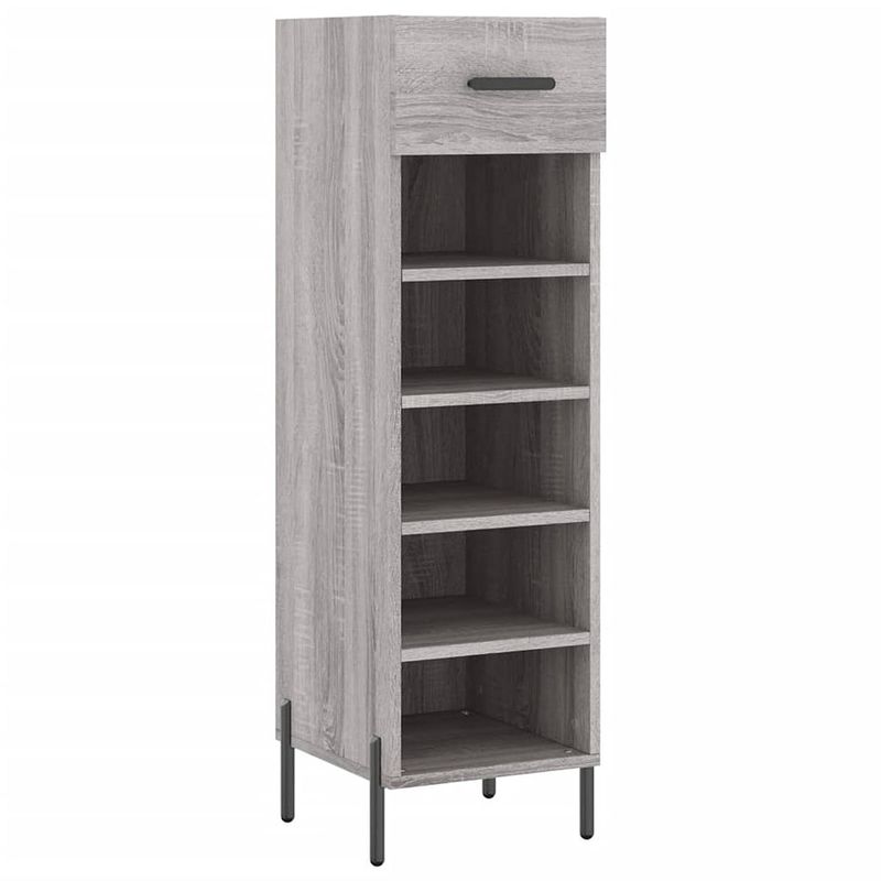 Foto van The living store schoenenkast - grijs sonoma eiken - 30 x 35 x 105 cm - duurzaam hout - 1 lade - 5 open vakken