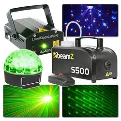 Foto van Complete lichtset - beamz plug and play lichtset met laser, led lichteffect en rookmachine voor een geslaagd feest