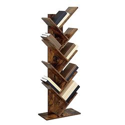 Foto van Parya home - houten boekenkast - 8 niveaus - vintage - staande plank - bruin