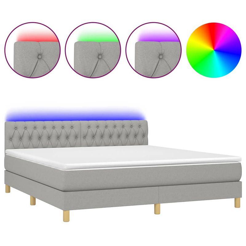 Foto van The living store bed led boxspring - 160 x 200 cm - lichtgrijs - inclusief matras en topmatras