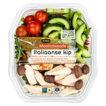 Foto van 1 voor € 4,00 | jumbo maaltijdsalade italiaanse kip 450g aanbieding bij jumbo