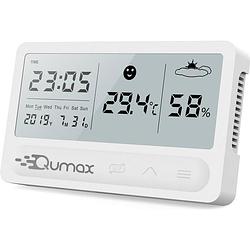 Foto van Qumax digitale hygrometer - thermometer voor binnen - luchtvochtigheidsmeter met halfjaar accu - wit