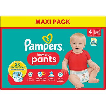 Foto van Pampers babydry luierbroekjes maat 4, 90 luiers, 9kg15kg bij jumbo