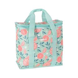 Foto van Medium size koeltas voor lunch hawaii fruit thema groen/creme 34 x 16 x 36 cm 16 liter - koeltas